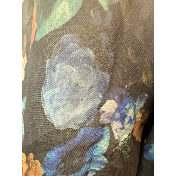 Massimo size Large Top Black Floral Sheer long-sleeve women's blouse flaw - Picture 6 of 16